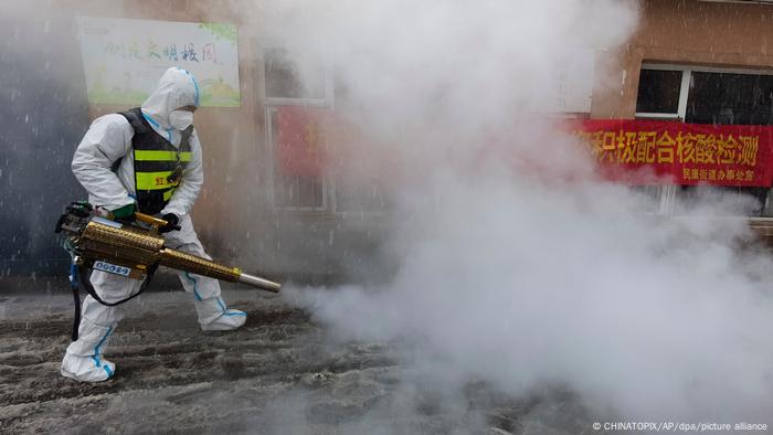 Desinfección por coronavirus en Changchun, China.