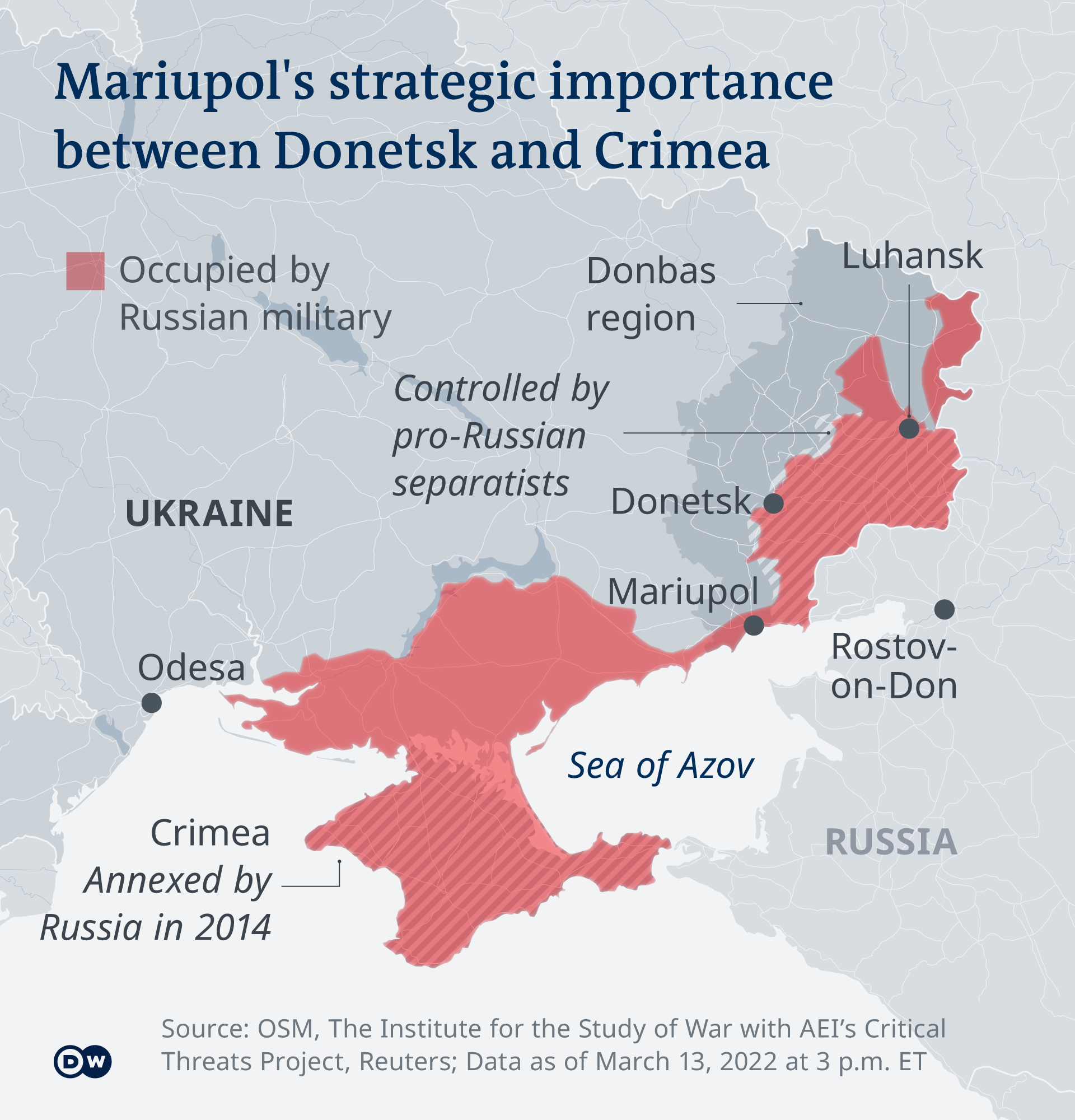 Una mappa di Mariupol e dintorni