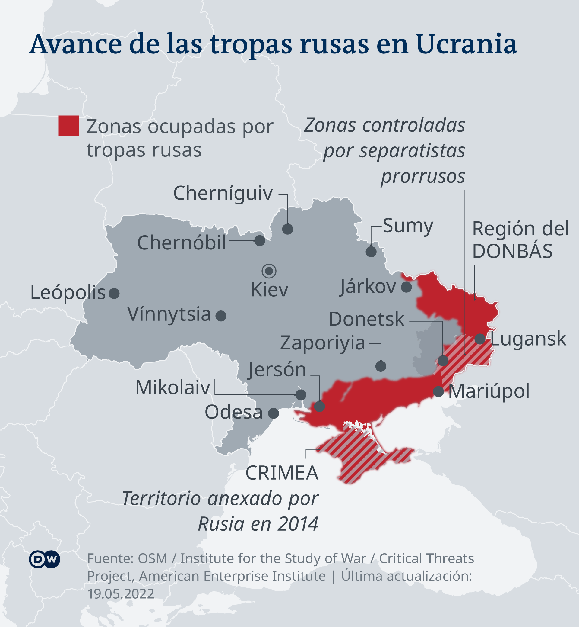 Avance de las tropas rusas en Ucrania hasta el 19 de mayo de 2022