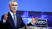 Brüssel 15.3.2022***NATO Secretary General Jens Stoltenberg speaks during a press conference ahead of the alliance's Defence Ministers' meeting at the NATO headquarters in Brussels on March 15, 2022. (Photo by Kenzo TRIBOUILLARD / AFP)
