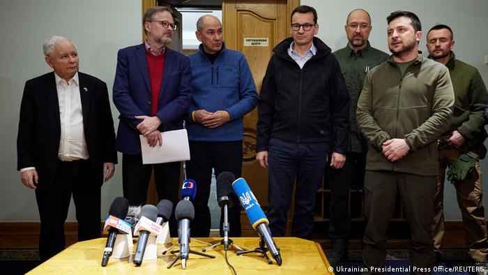 Ukraine Kiew | Besuch der EU-Regierungschefs | Mateusz Morawiecki & Jaroslaw Kaczynski & Petr Fiala & Janez Jansa