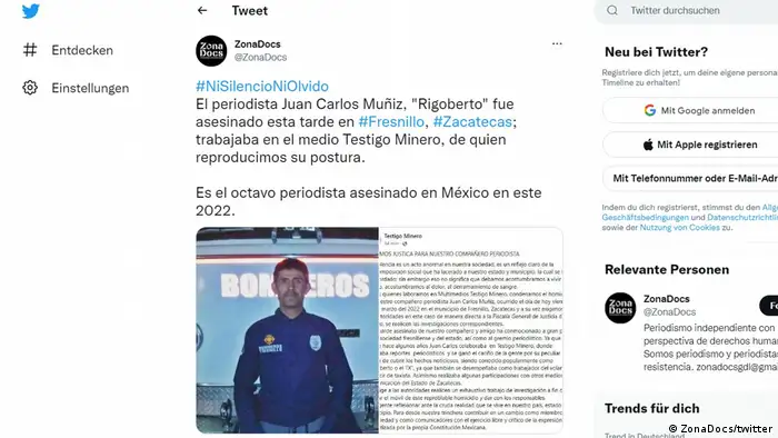 Captura de pantalla con la foto de Juan Carlos Muñiz.