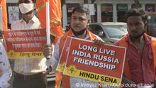 NEW DELHI, INDIA - MARCH 06 : Activists of Hindu Sena, a right-wing Hindu group, take part in a march in support of Russia during the ongoing Russian attacks on Ukraine in New Delhi, India on 06, March 2022: Imtiyaz Khan / Anadolu Agency