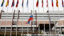 The Russian flag is removed outside the Council of Europe building, Wednesday, March 16, 2022 in Strasbourg. The Council of Europe expelled Russia from the continent's foremost human rights body in an unprecedented move over its invasion and war in Ukraine. The 47-nation organization's committee of ministers said in statement that the Russian Federation ceases to be a member of the Council of Europe as from today, after 26 years of membership. (AP Photo/Jean-Francois Badias)