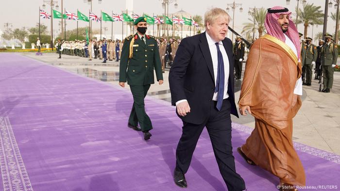 Mohammed bin Salman and UK Prime Minister Boris Johnson in Riyadh