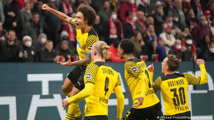 Axel Witsel celebrates after scoring during Bundesliga match at the Mewa Arena