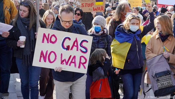 Swiss demonstrators showing solidarity for Ukraine