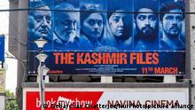  The Kashmir Files movie poster as seen on the billboard of a movie theater in Kolkata , India , on 17 March 2022 .The Kashmir files is a 2022 film directed by Vivek Agnihotri and is based on true stories on exodus of Kashmiri Pandits during Kashmir insurgency which started in 1989. The movie has sparked controversy throughout the country as it has divided viewers into two sides, one who supports how the movie has shined light of a painful history of Kashmir after independence , while mainly accuses the movie to be Islamophobic and have a anti-muslim propaganda.. Chaos and strikes have followed in many theaters across India during screening of this movie. (Photo by Debarchan Chatterjee/NurPhoto)