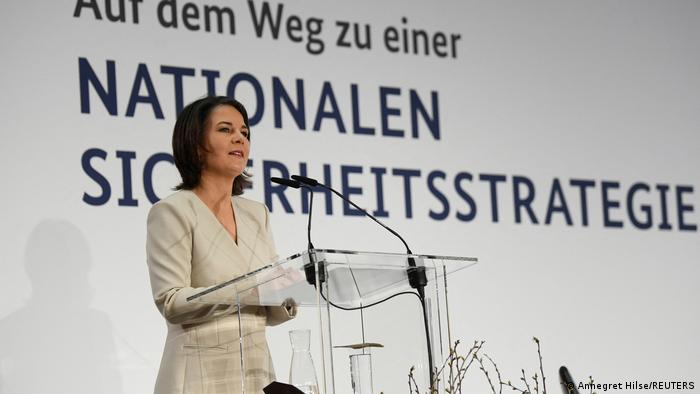 German Foreign Minister Annalena Baerbock delivers a speech on national security strategy ahead of a panel discussion at the Foreign Ministry in Berlin