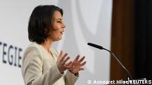 German Foreign Minister Annalena Baerbock delivers a speech on national security strategy ahead of a panel discussion at the Foreign Ministry in Berlin, Germany, March 18, 2022. REUTERS/Annegret Hilse/Pool