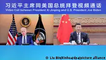 18.03.2022###Der chinesische Präsident Xi Jinping (r) führt ein Videogespräch mit Joe Biden, Präsident der USA . Chinas Staats- und Parteichef Xi Jinping hat an US-Präsident Joe Biden appelliert, sich gemeinsam mit der Volksrepublik für Frieden in der Welt einzusetzen. (zu dpa: «Xi: China und USA sollen sich gemeinsam für Frieden einsetzen ») +++ dpa-Bildfunk +++