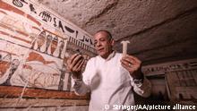 SAQQARA, EGYPT - MARCH 19: Mostafa Waziri, the head of Egypt's Supreme Council of Antiquities, inspects one of the five ancient Pharaonic tombs recently discovered at the Saqqara archaeological site, south of the capital Cairo, Egypt on March 19, 2022. Egyptian archaeologists discovered the five tombs northeast of the pyramid of King Merenre I, who ruled Egypt around 2270 BC. Saqqara is a vast necropolis of the ancient Egyptian capital Memphis, a UNESCO World Heritage Site home to more than a dozen pyramids, animal burial sites and ancient Coptic Christian monasteries. Stringer / Anadolu Agency