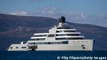 TIVAT, MONTENEGRO - MARCH 12: The superyacht, Solaris, owned by Roman Abramovich, arrives in the waters of Porto Montenegro on March 12, 2022 in Tivat, Montenegro. The yacht left a Barcelona port earlier this week as the UK government sanctioned Abramovich, a Russian billionaire who owns the Chelsea football club, in response to Russia's invasion of Ukraine. (Photo by Filip Filipovic/Getty Images)