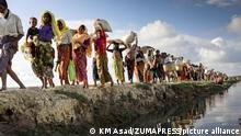October 9, 2017 - 09 October 2017 CoxÃ¢â¬â¢s Bazar, Bangladesh - Hundreds of Rohingya people crossing Bangladesh's border as they flee from Buchidong at Myanmar after crossing the Naf River in Bangladesh. According to the United Nations High Commissioner for Refugees (UNHCR) more than 525,000 Rohingya refugees have fled from Myanmar for violence over the last month with most of them trying to cross border reach Bangladesh. International organizations have reported claims of human rights violations and summary executions allegedly carried out by the Myanmar army
