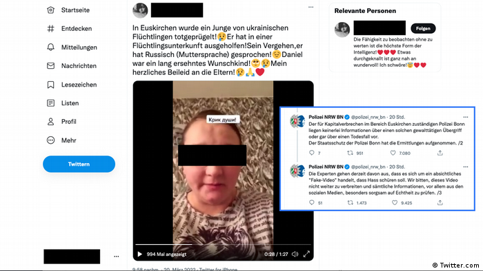 A screenshot of a tweet showing a woman's blurred face 