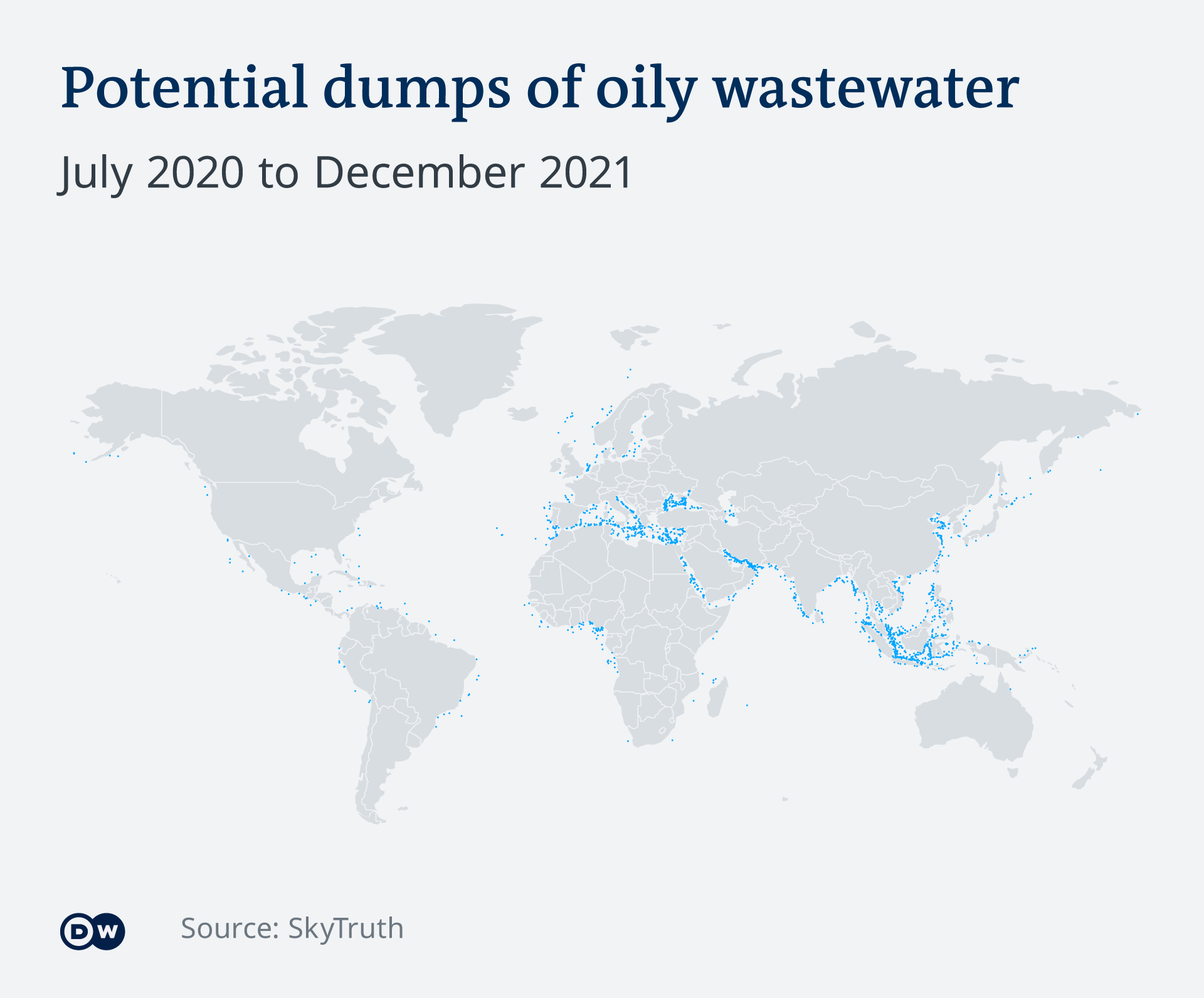 Map shows the sites of potential dumps of oily wastewater