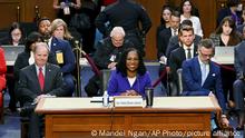 Supreme Court nominee Ketanji Brown Jackson listens to opening statements during her confirmation hearing before the Senate Judiciary Committee, Monday, March 21, 2022, in Washington. (Mandel Ngan, Pool via AP)