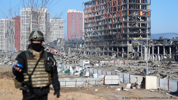 A bombed out shopping center in Kyiv