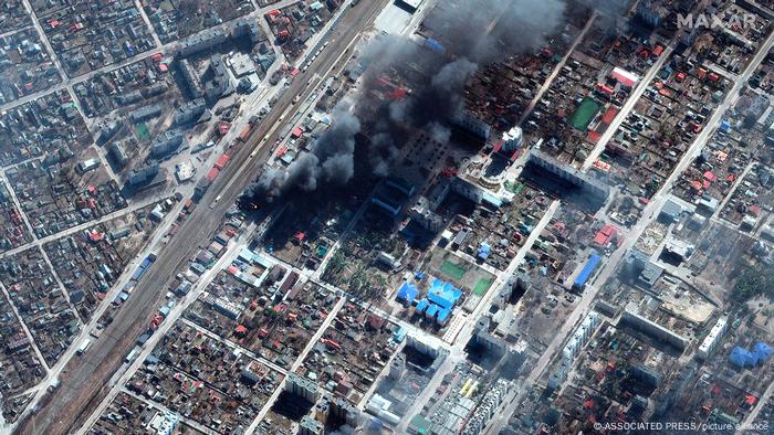 Irpín, un suburbio y punto de acceso clave  a Kiev. Imagen de satélite de una semana atrás.
