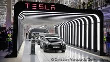 GRUENHEIDE, GERMANY - MARCH 22: Newly completed Tesla electric cars at the official opening of the new Tesla electric car manufacturing plant on March 22, 2022 near Gruenheide, Germany. The new plant, officially called the Gigafactory Berlin-Brandenburg, is producing the Model Y as well as electric car batteries. (Photo by Christian Marquardt/Getty Images)