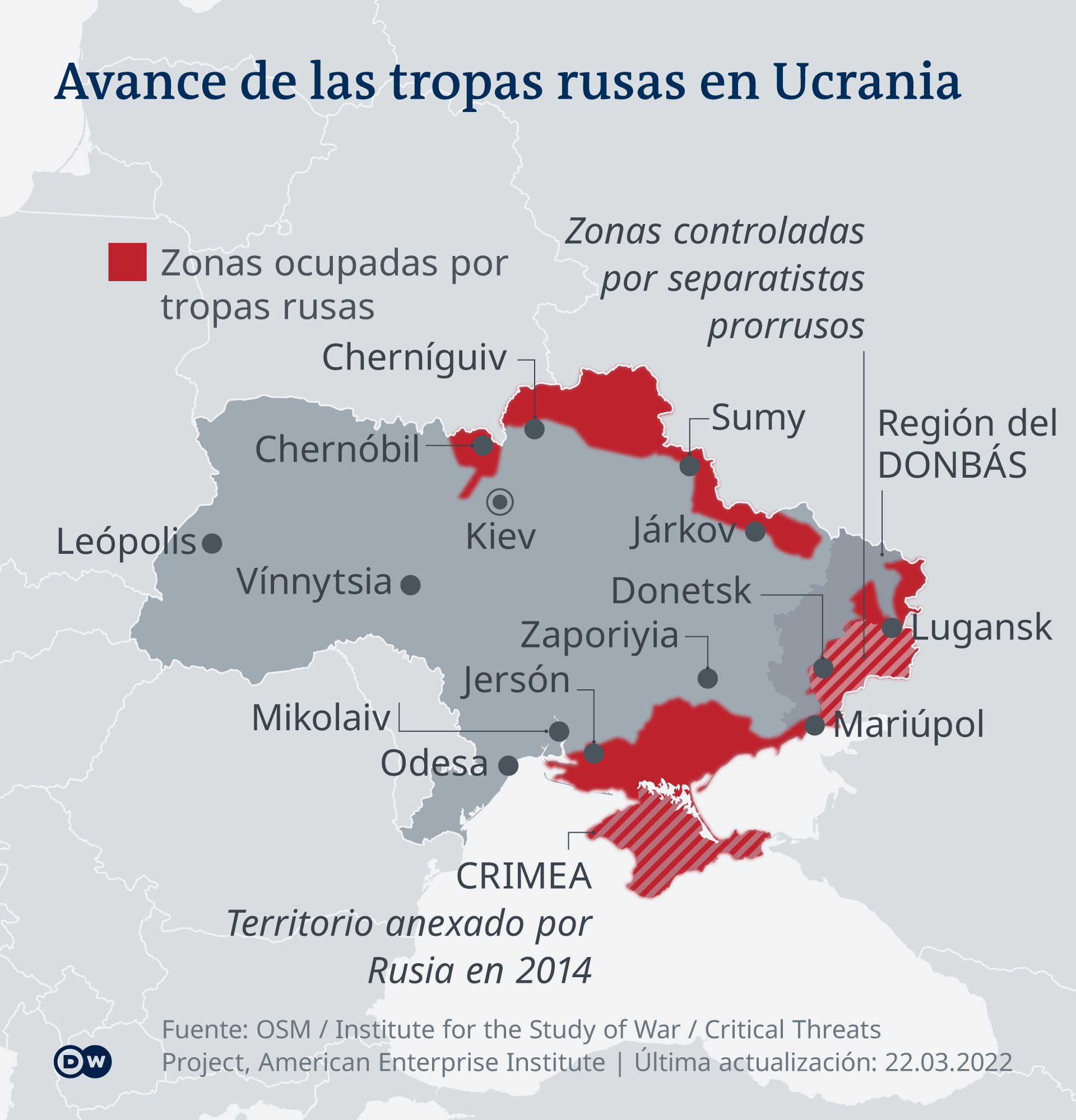 Infografik/Map - What parts of Ukraine are controlled by Russian troops? - ES