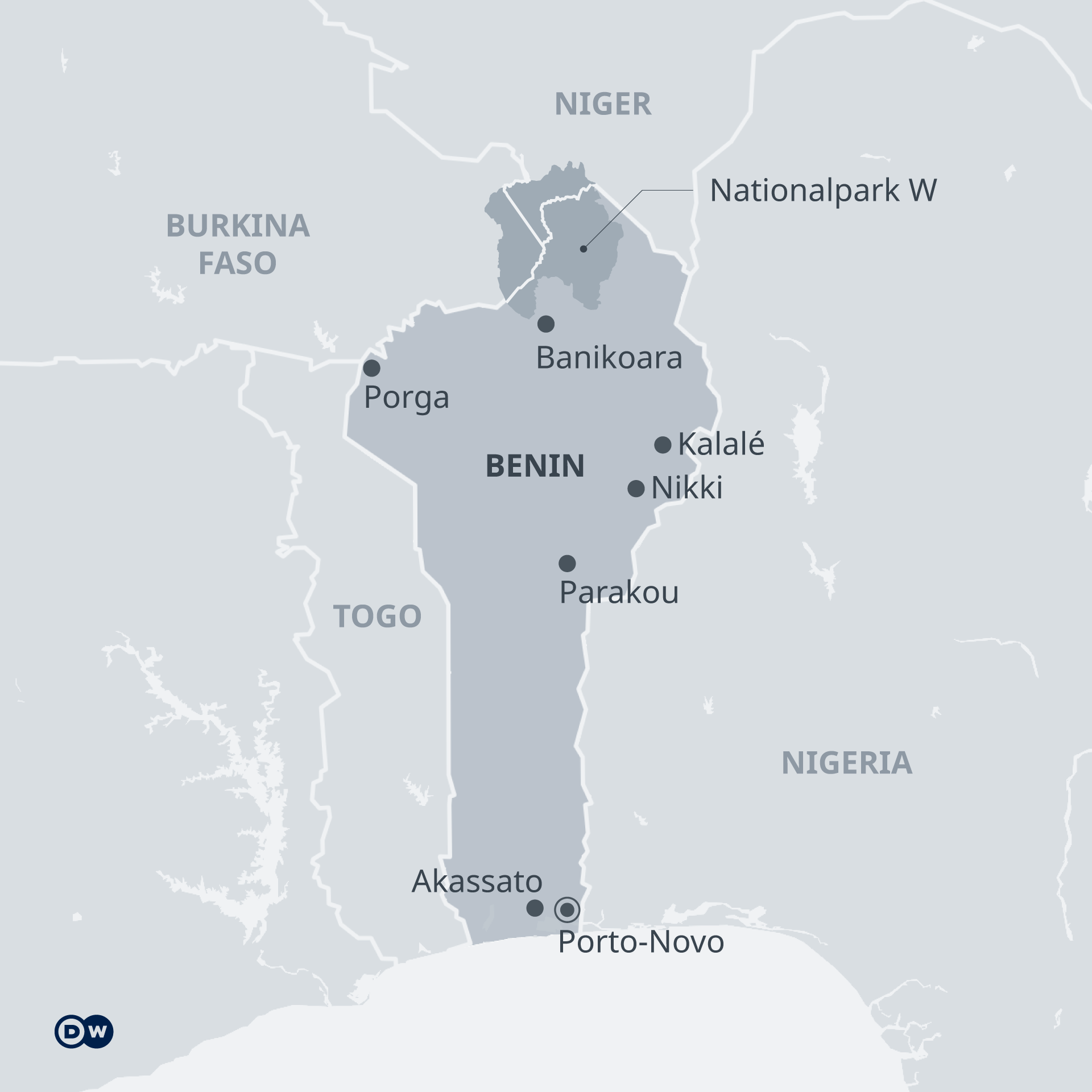 Karte Benin mit Porga, Banikoara, Nationalpark W (DW-Grafik)