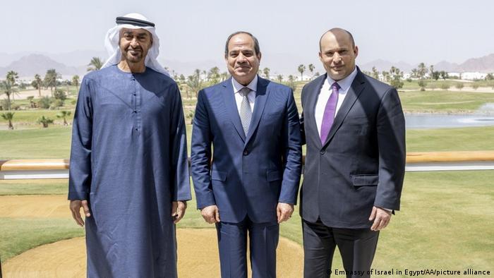Sheikh Mohammed bin Zayed Al Nahyan with Egyptian President Abdel-Fattah el-Sissi and Israeli Prime Minister Naftali Bennett in Egypt