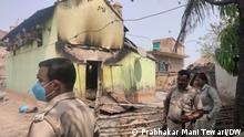 22-03-2022, In Birbhum, West Bengal, Police force have been deputed in the village and all roads are blocked. Scene after Monday night’s violence and arson in the village after a TMC leader killed. 8 people Died in the arson that followed.