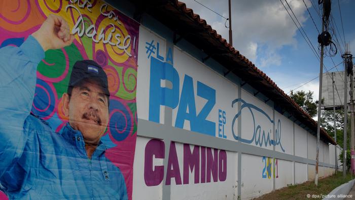 Plakat mit Daniel Ortega mit hochgereckter Faust