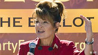 Former Alaska governor Sarah Palin speaks to the crowd during the kickoff of the nationwide Tea Party Express bus tour in Reno, Nev., Monday, Oct. 18, 2010. (AP Photo/Scott Sady)