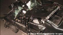 31.07.1997
The wreckage of Princess Diana's car 31 August in the Alma tunnel of Paris. Princess Diana died a few hours after the crash at Paris hospital La pitie Salpetriere of her injuries. / AFP PHOTO / PIERRE BOUSSEL (Photo credit should read PIERRE BOUSSEL/AFP via Getty Images)