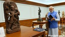 Narendra Modi inspects the antiquities repatriated from Australia, in New Delhi on March 21, 2022.
According to the PIB's copyright policy: Material featured on this website may be reproduced free of charge and there is no need for any prior approval for using the content.