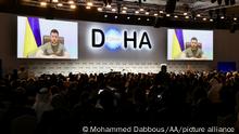 DOHA, QATAR - MARCH 26: Ukrainian President Volodymyr Zelensky attends the Doha Forum via video conference in Doha, Qatar on March 26, 2022. Mohammed Dabbous / Anadolu Agency