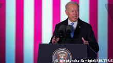 U.S. President Joe Biden speaks during an event at the Royal Castle, amid Russia's invasion of Ukraine, in Warsaw, Poland, March 26, 2022. REUTERS/Aleksandra Szmigiel
