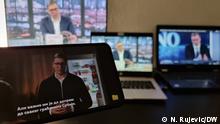 Der serbische Präsident Aleksandar Vučić hat viele TV-Auftritte während der Wahlkampf. Wahlen in Serbien finden am 3.4.2022. statt. Foto: N. Rujević 