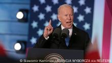 U.S. President Joe Biden speaks during an event at the Royal Castle, amid Russia's invasion of Ukraine, in Warsaw, Poland March 26, 2022. Slawomir Kaminski /Agencja Wyborcza.pl via REUTERS ATTENTION EDITORS - THIS IMAGE WAS PROVIDED BY A THIRD PARTY. POLAND OUT. NO COMMERCIAL OR EDITORIAL SALES IN POLAND.
