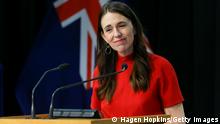WELLINGTON, NEW ZEALAND - MARCH 16: Prime Minister Jacinda Ardern speaks during a press conference at Parliament on March 16, 2022 in Wellington, New Zealand. New Zealand's border will open to fully vaccinated tourists from Australia from 11:59pm on April 12. Visitors from other visa waiver countries such as the US and UK will be permitted entry into New Zealand from 11:59pm on May 1. (Photo by Hagen Hopkins/Getty Images)