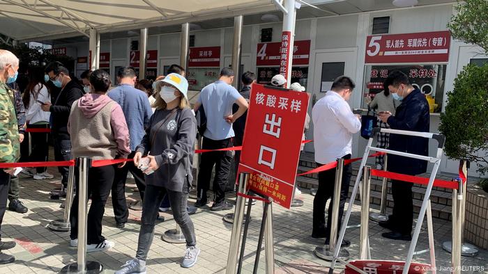 People lining up for coronavirus tests in Shanghai