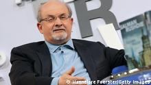 FRANKFURT AM MAIN, GERMANY - OCTOBER 12: Author Salman Rushdie at the Blue Sofa at the 2017 Frankfurt Book Fair (Frankfurter Buchmesse) on October 12, 2017 in Frankfurt am Main, Germany. The 2017 fair, which is among the world's largest book fairs, will be open to the public from October 11-15. (Photo by Hannelore Foerster/Getty Images)