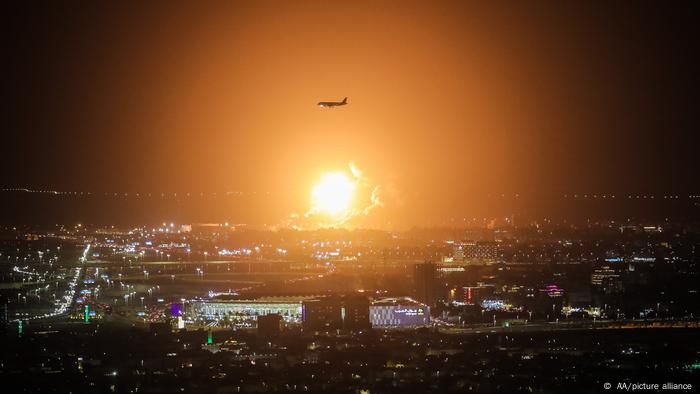 Smokes and flames rise from Saudi Aramco‚Äôs Jeddah oil depot in Saudi Arabia.