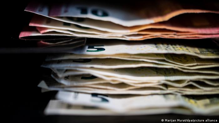 Euro banknotes in a pile