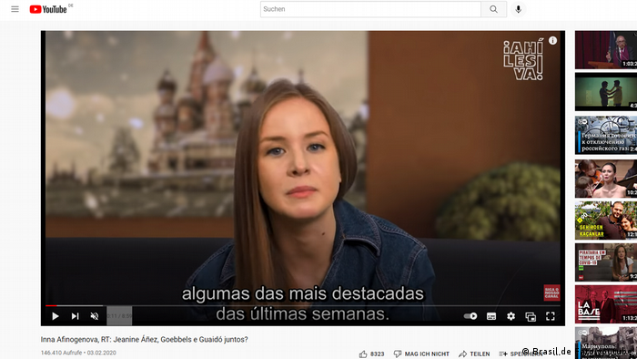 Screenshot Youtube | Inna Afinogenova, RT: Jeanine Áñez, Goebbels e Guaidó juntos?