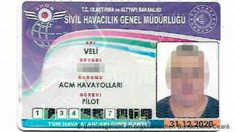 Turkish flying license in credit card format with blurred picture of the holder