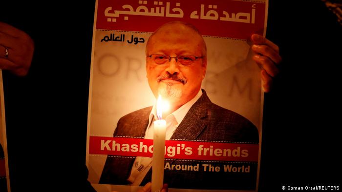 A poster of the murdered Saudi critic Jamal Khashoggi 