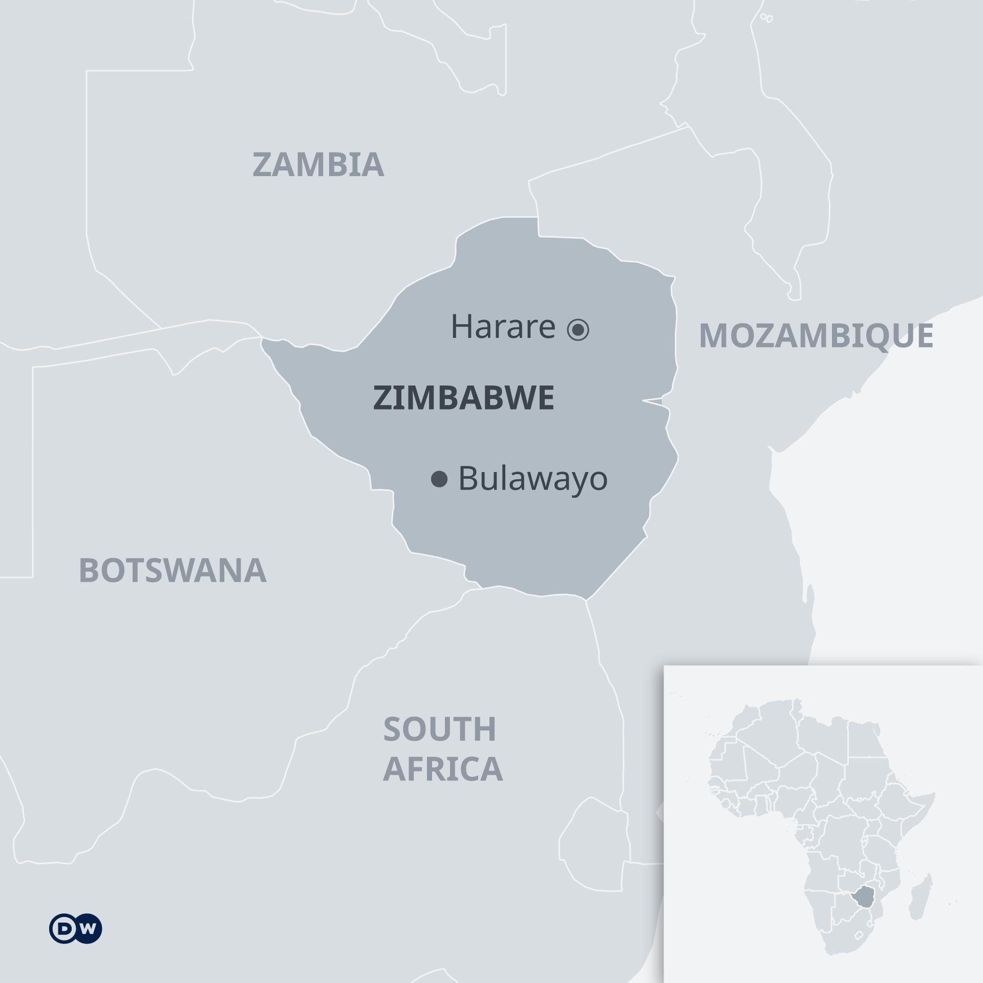 A map of Zimbabwe and surrounding countries