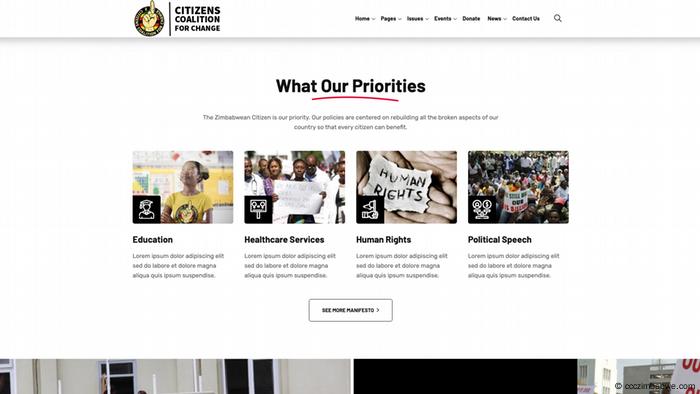 A screenshot of the CCC party's website