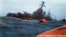 01.05.1982
** FILE ** The Argentinian cruiser General Belgrano sinks amid orange life rafts holding survivors in the South Atlantic Ocean, after being torpedoed by the British Royal Navy in this May 1, 1982 file photo. April 2 marks the 25th anniversary of the beginning of the war between Argentina and Great Britain over the possession of the islands, known as Malvinas by Argentines. The 10-week war killed 712 Argentines, 255 Britons and three islanders. (AP Photo/ File)