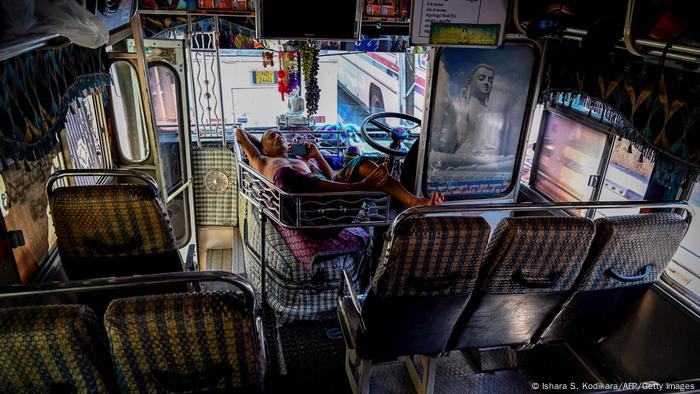 A driver napping in his bus