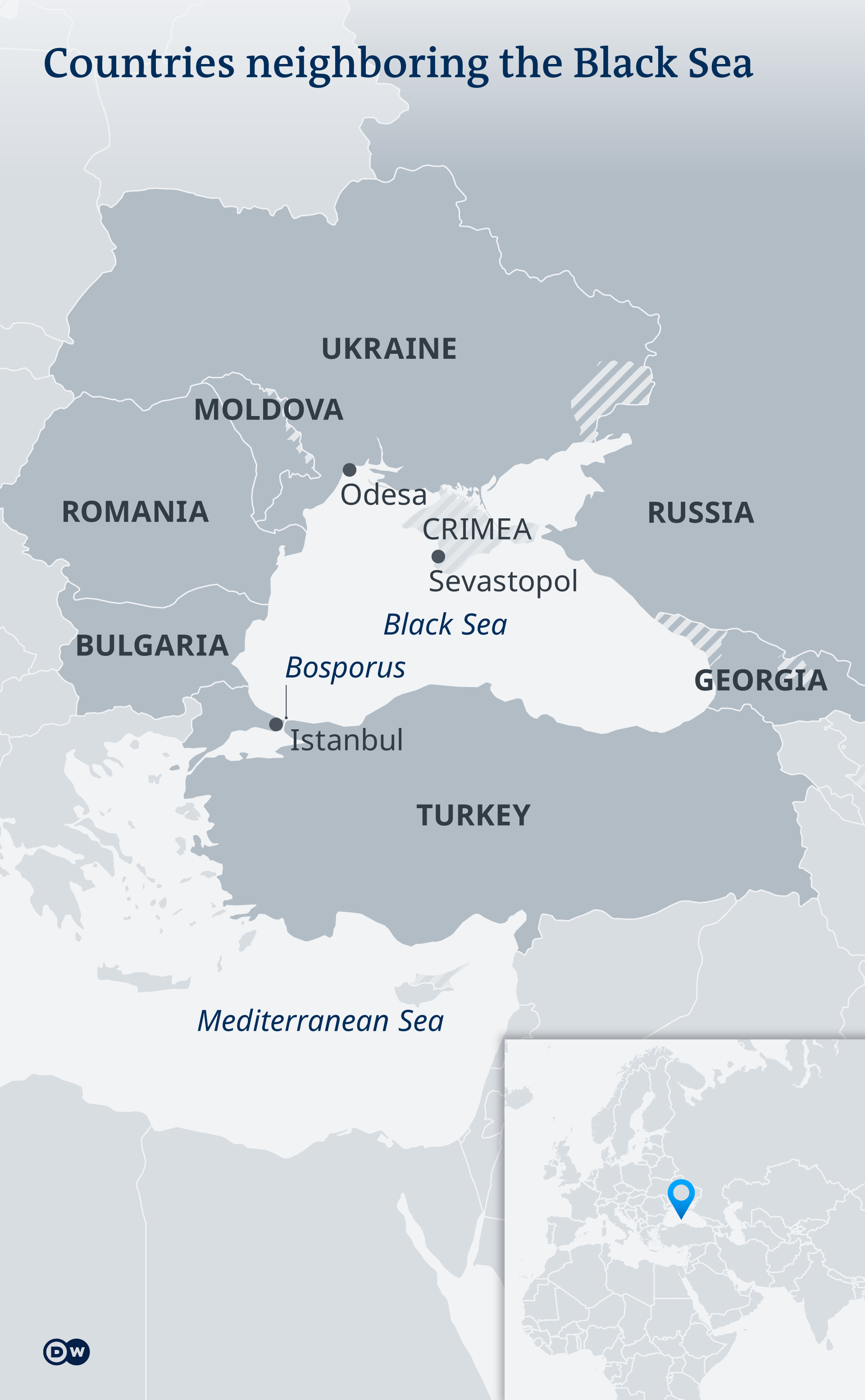 Countries with Black Sea coasts, from Turkey on up to Bulgaria, Romania and Moldova