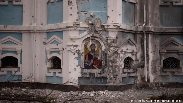 A damaged church in Kharkiv, Ukraine